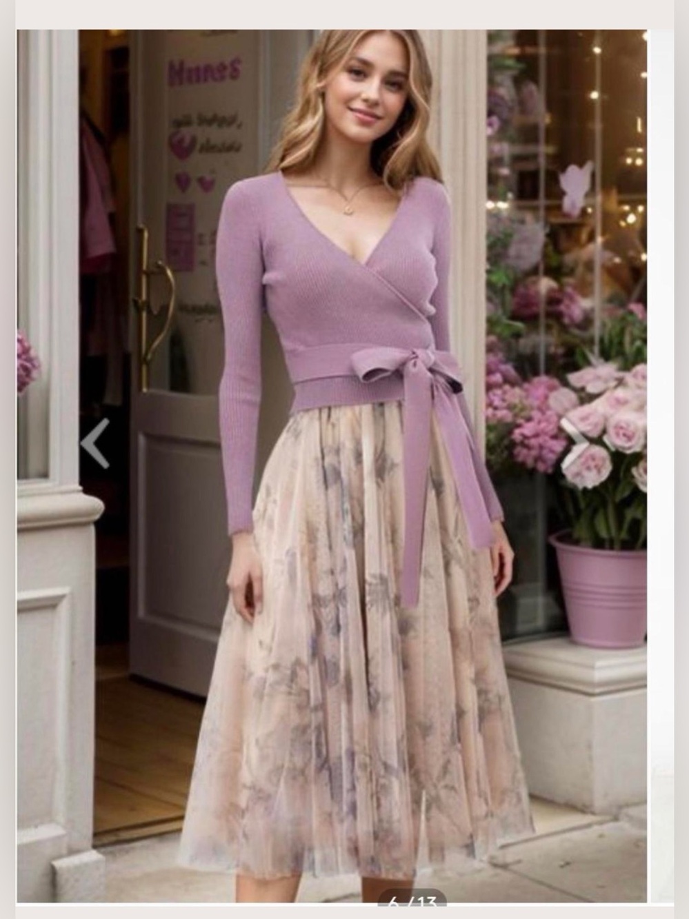 Boutique Chicwish Lavender Ribbed Wrap Top Tulle Midi Skirt Set Size M